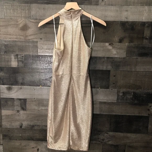 Lulu’s Metallic Champagne Halter Bodycon Dress - Picture 6 of 10